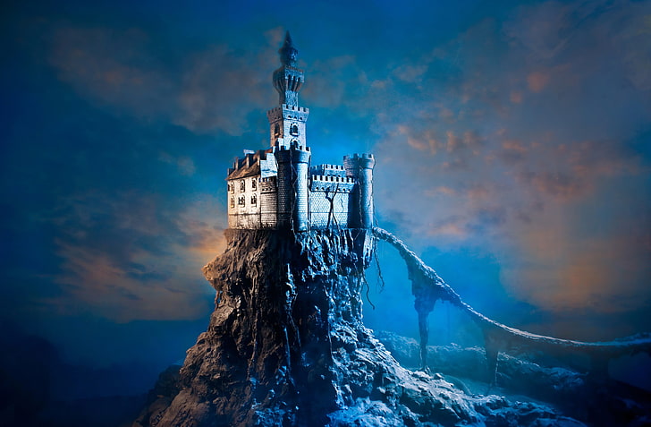 white castle illustration, fantasy art, cloud - sky, architecture, HD wallpaper