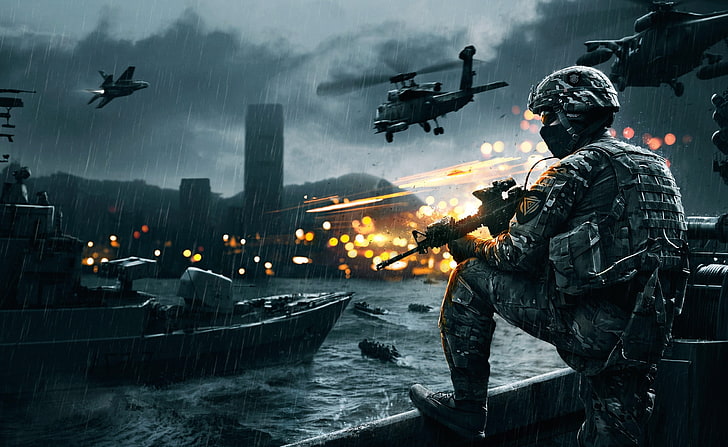 Battlefield 4, military man holding rifle digital wallpaper, Army