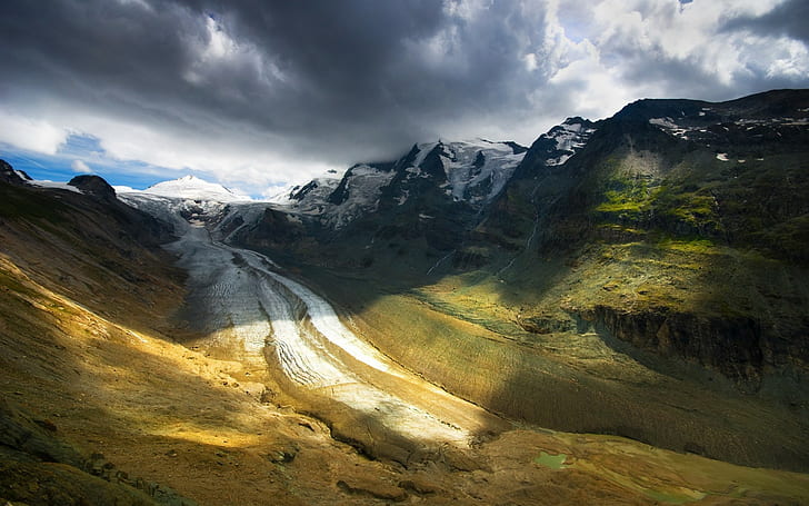 glaciers, mountains, nature, clouds, landscape, HD wallpaper