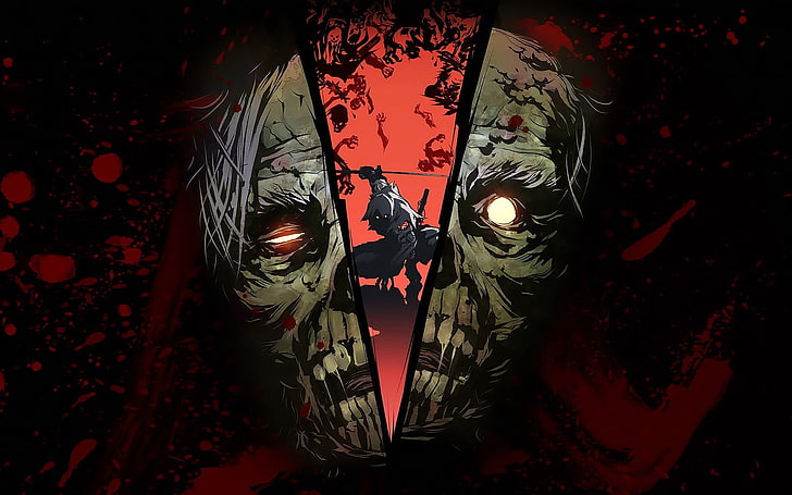 illustration of zombie head, artwork, zombies, illuminated, one person