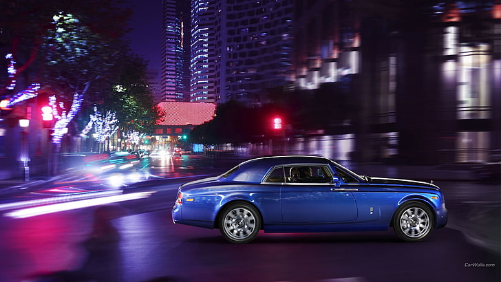 blue coupe, Rolls-Royce Phantom, car, blue cars, motor vehicle, HD wallpaper