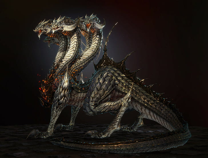 hydra dragon digital art fantasy art final fantasy xiv a realm reborn, HD wallpaper