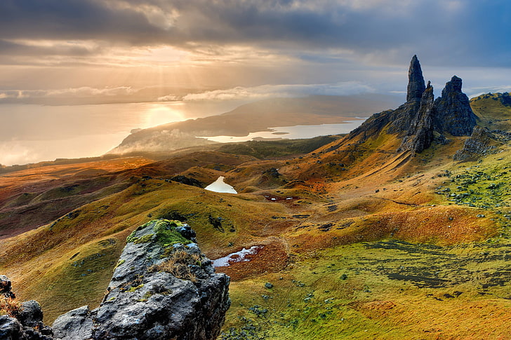 isle, skye, landscape, scotland, man, storr, old, scenics - nature, HD wallpaper