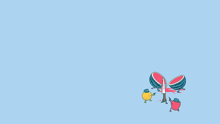 illustration of sliced watermelon, humor, minimalism, blue, multi colored