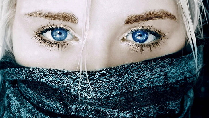 blue eyes, women, face, blonde, human body part, human eye, HD wallpaper