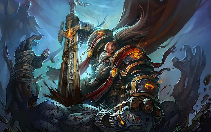 orc holding sword illustration, World of Warcraft, dwarfs, warrior