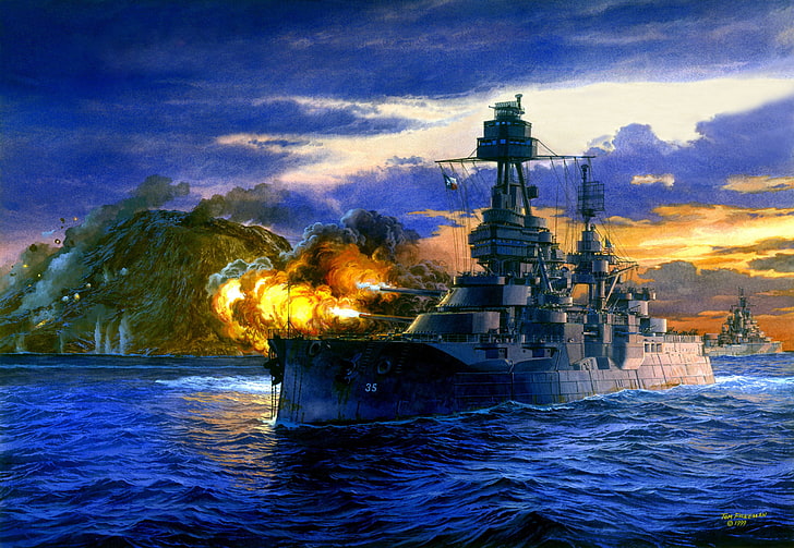black battleship, Japan, art, artist, theatre, USA, Navy, the fire