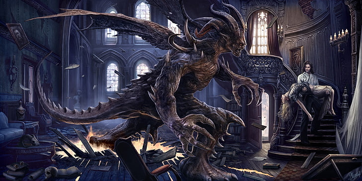 Diablo inside mansion, fantasy art, artwork, digital art, creature