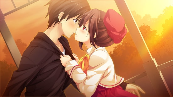 HD wallpaper: anime couple, romance, under the tree, autumn, cute,  representation | Wallpaper Flare