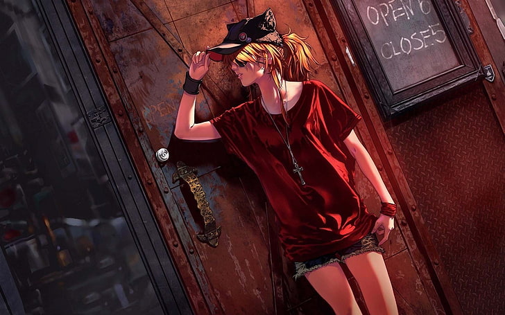 woman in red top standing beside door illustration, Neon Genesis Evangelion, HD wallpaper