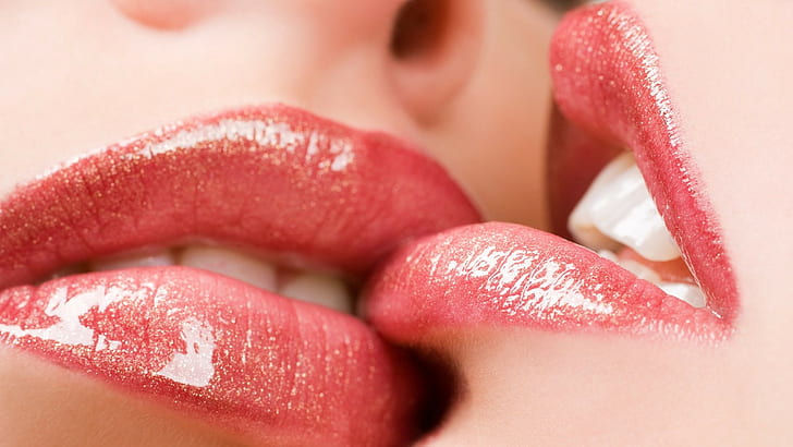 gloss, lipstick, teeth, women, juicy lips