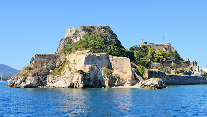 bay, greece, corfu, old fortress, palaio frourio, tourism, escarpment, HD wallpaper