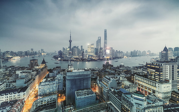 CN tower, Shanghai, city, cityscape, building, urban Skyline, HD wallpaper