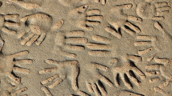 gray and black area rug, nature, sand, handprints, texture, artwork