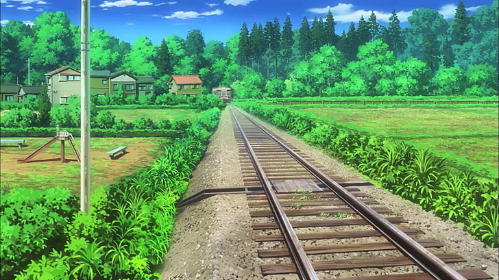 white and brown wooden fence, Non Non Biyori, anime, landscape
