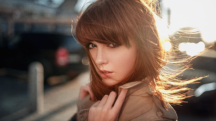 selective focus photo of woman wearing brown collared shirt, Georgy Chernyadyev, HD wallpaper