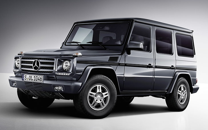 black Mercedes-Benz G-Class SUV, background, jeep, the front