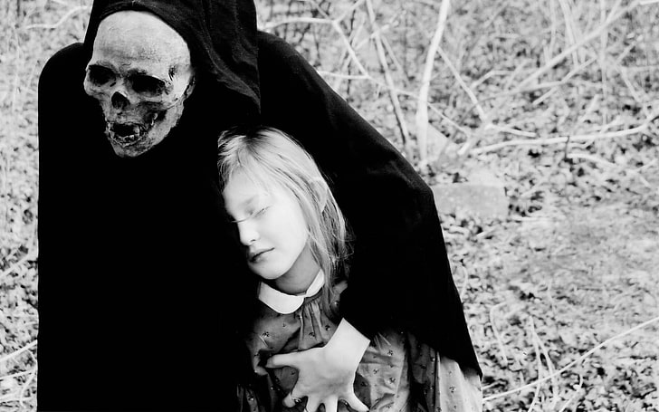 black, children, costume, creepy, dark, death, emotion, evil, HD wallpaper