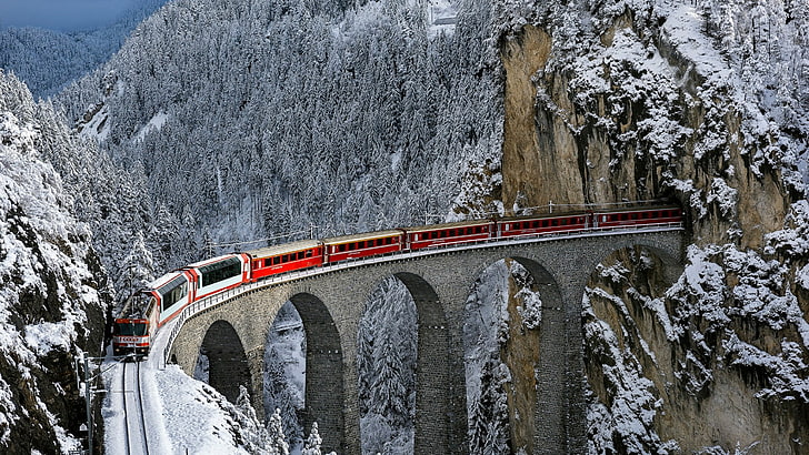 mountain pass, alps, bernina railway, bernina express, swiss alps, HD wallpaper