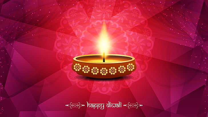 lighted candle with Happy Diwali text, HD, 4K, 5K, Indian Festivals