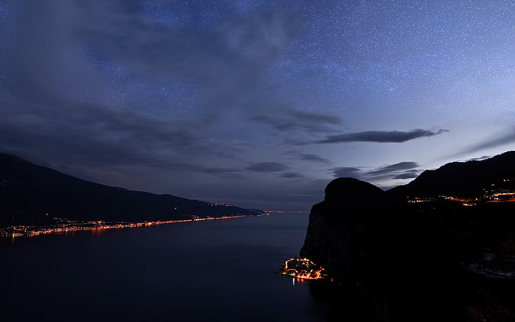 Italy night fires water mountains-Nature High Qual.., sky, scenics - nature, HD wallpaper