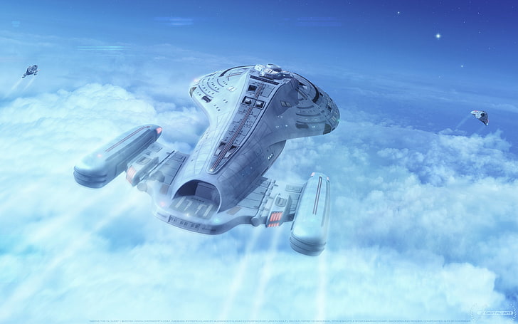 4K, Star Trek, Above clouds, Space craft, Voyager, Flight