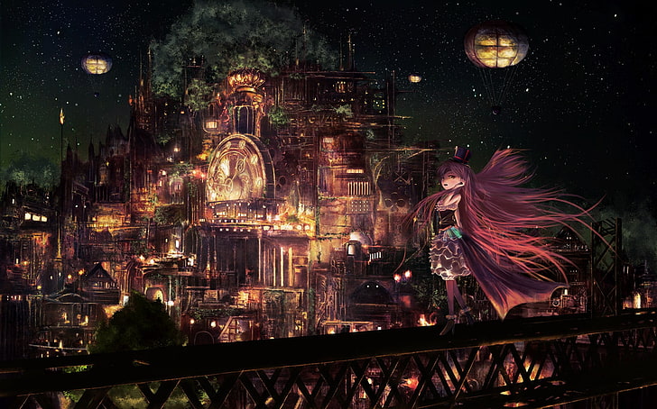 female anime character wallpaper, original characters, cityscape