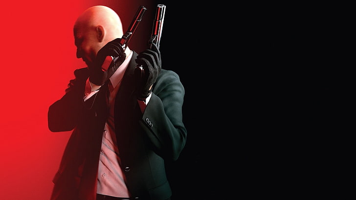 Agent 47, red, gun, Hitman: Absolution, gloves, tie, bald, video games