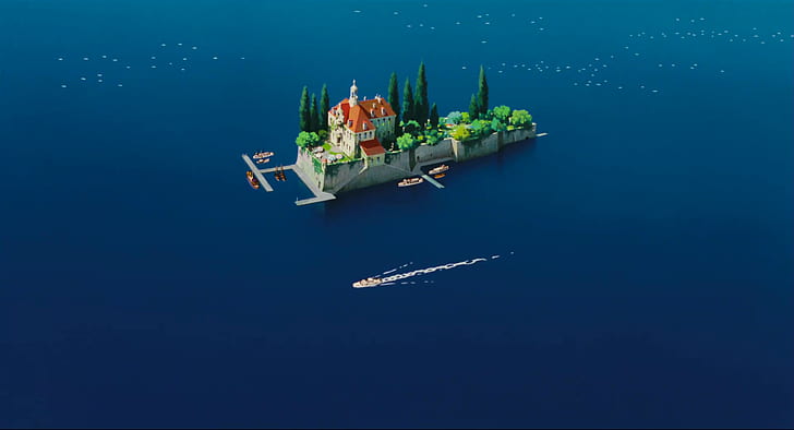 Movie, Porco Rosso, Boat, Castle, House, Island, Mansion, Sea, HD wallpaper