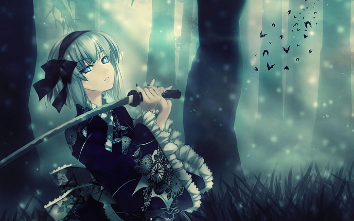 female holding sword anime digital wallpaper, Touhou, anime girls
