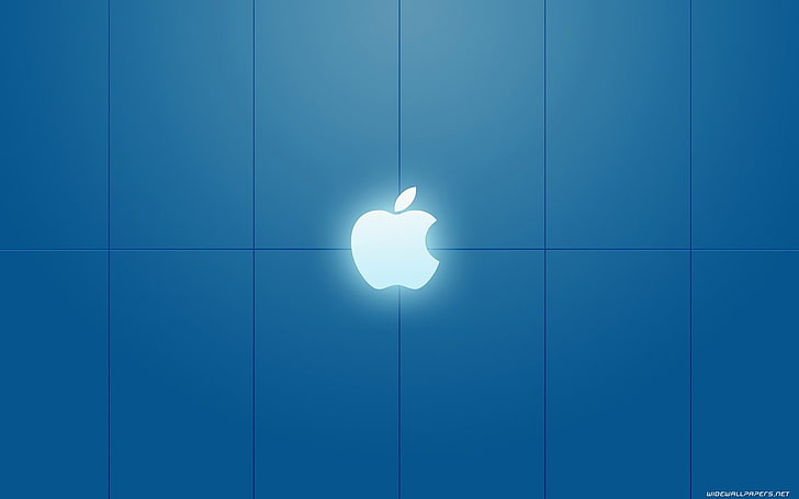 glowing, Apple Inc., logo, blue background, simple, digital art, HD wallpaper