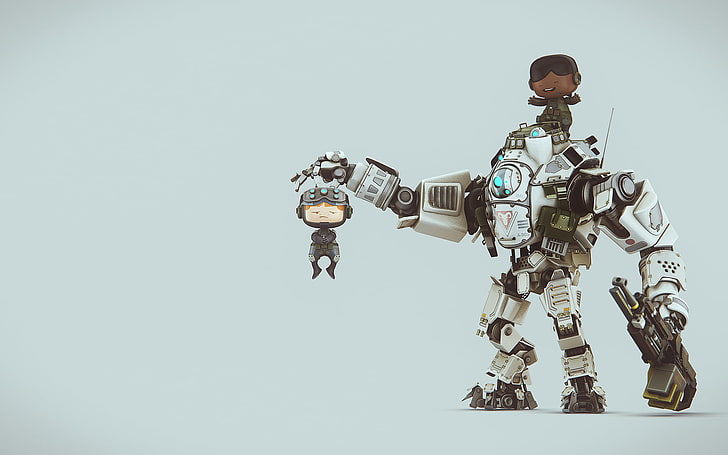 robot character wallpaper, Titanfall, digital art, SliD3, weapon