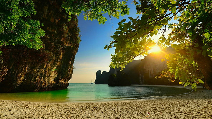 thailand, andaman sea, holiday, vacation, sand, limestone, bay, HD wallpaper