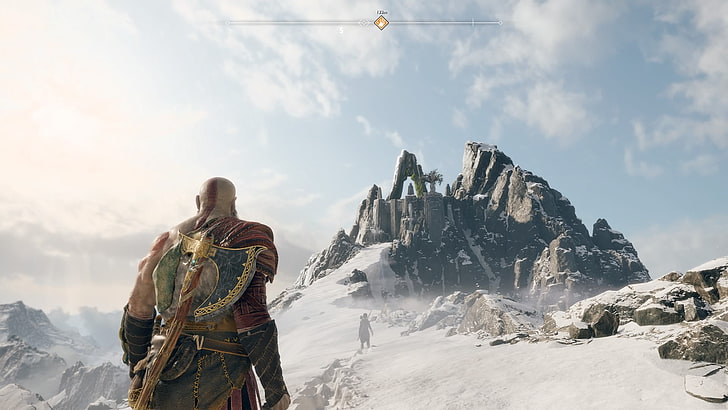 God of War (2018), Kratos, Atreus, sky, winter, cold temperature