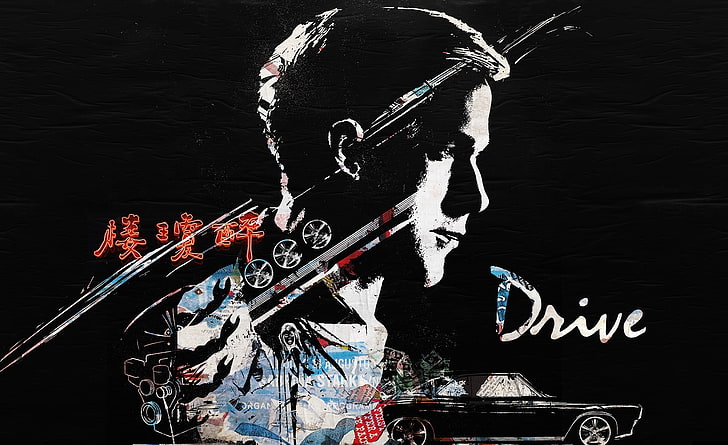 Drive, man's portrait stencil art, Movies, Other Movies, Dark