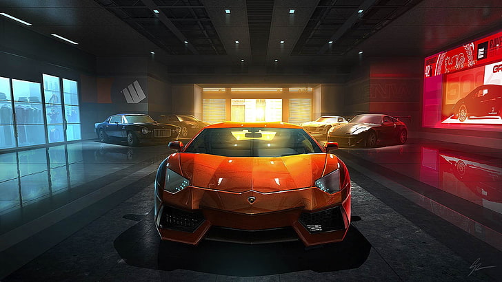 orange Lamborghini luxury car, race cars, sports car, luxury cars