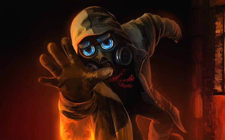 Vitaly S Alexius, hands, gloves, abstract, gas masks, digital art