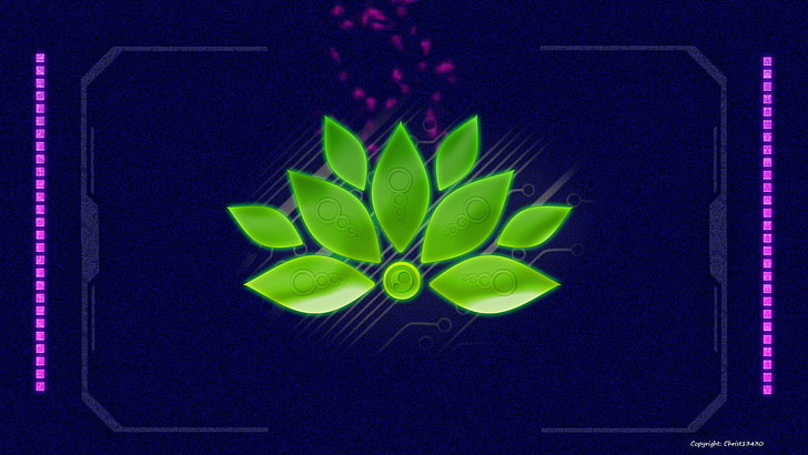 digital art, blue background, plant part, leaf, green color