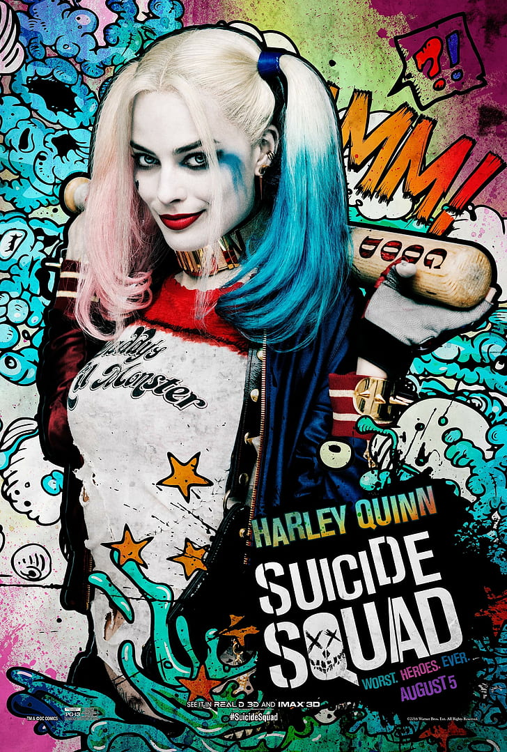 Film posters, pop art, Harley Quinn, women, Margot Robbie, movie poster