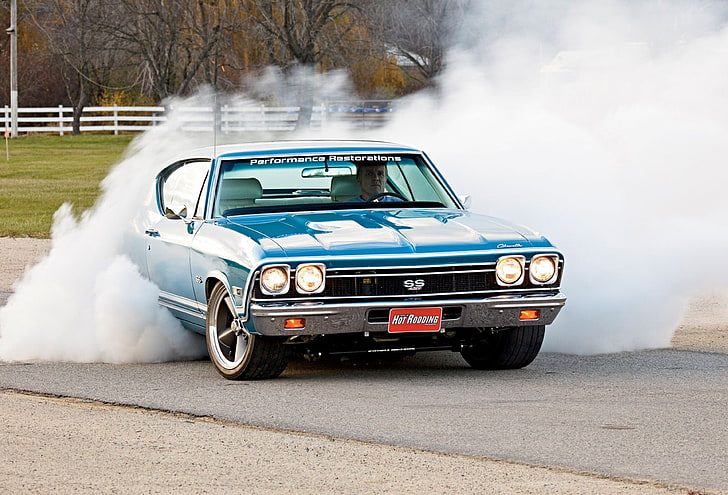 blue Chevrolet muscle car, muscle cars, Chevrolet Chevelle, mode of transportation