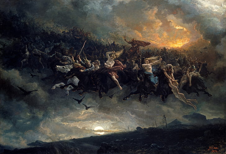 Åsgårdsreien, Peter Nicolai Arbo, The Wild Hunt of Odin, classic art, HD wallpaper