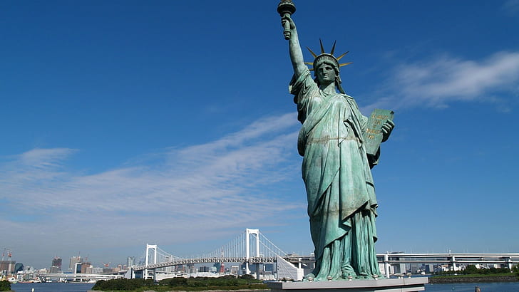 bridge, liberty, statue, york, HD wallpaper
