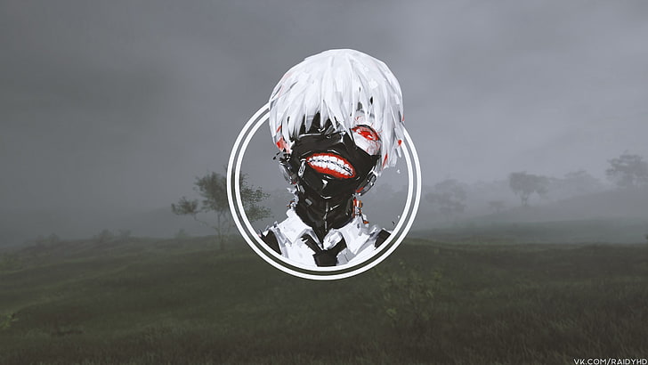 white haired man illustration, anime, picture-in-picture, Tokyo Ghoul