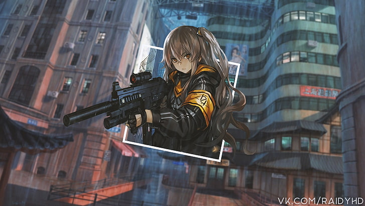 anime girls, picture-in-picture, Girls Frontline, architecture