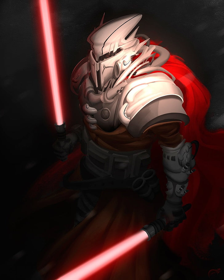 man in white armor illustration, lightsaber, red, helmet, headwear, HD wallpaper