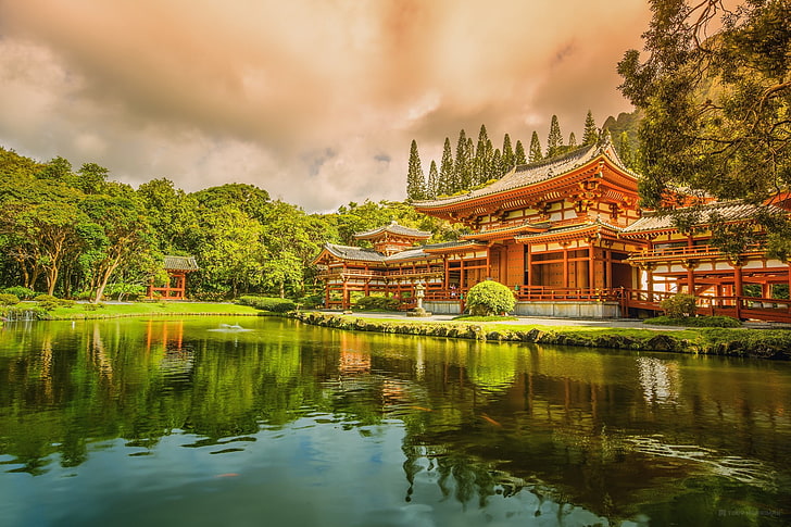 brown wooden temple, Asian architecture, built structure, religion, HD wallpaper
