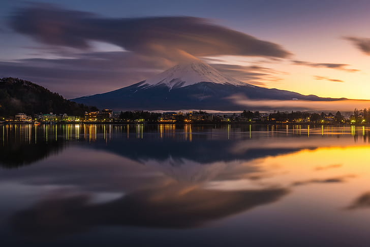 Volcanoes, Mount Fuji, Japan, Lake  Kawaguchi, Reflection, Yamanashi