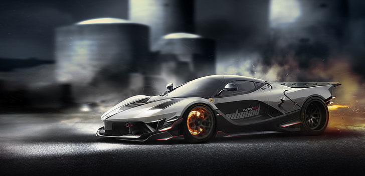 black sports car, Ferrari FXXK, motion blur, transportation, mode of transportation