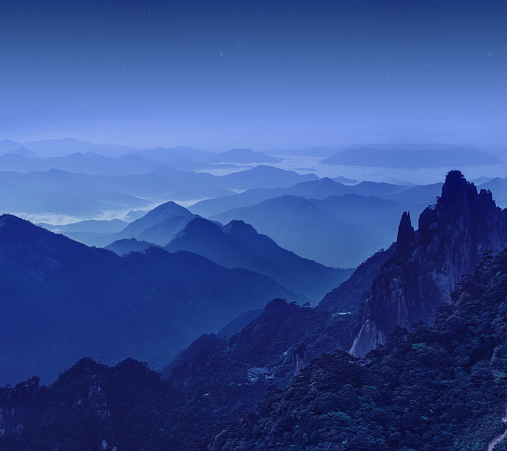 landscape photography of mountain range, Mountains, Stars, Night HD wallpaper