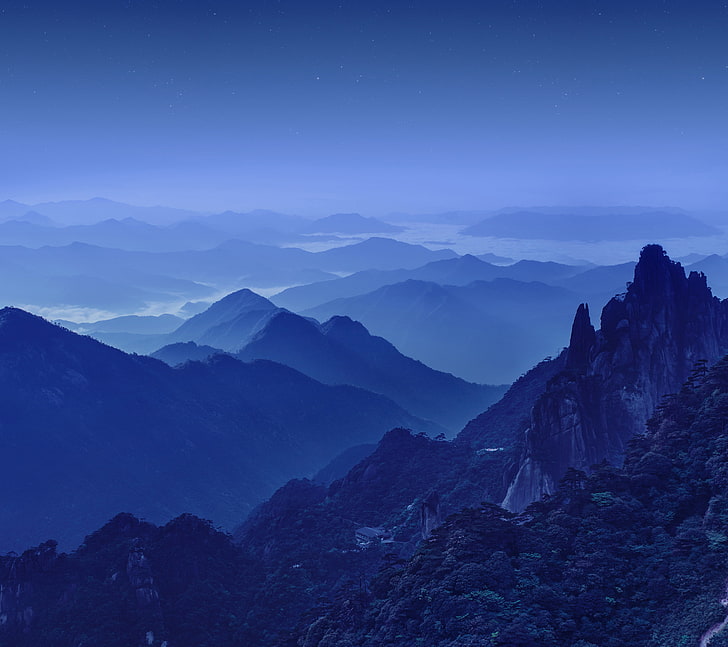 Night, Huawei Mate 10, Stars, Stock, Mountains HD wallpaper
